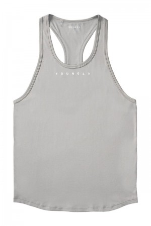 Men's YoungLA Gym 342 New Gen Compression Stringers Tanks Light Grey | MA3096-518 USA