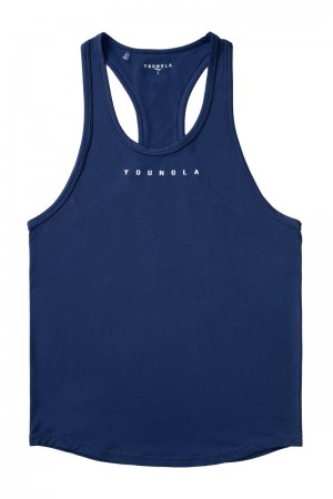 Men's YoungLA Gym 342 New Gen Compression Stringers Tanks Navy | FS2960-583 USA