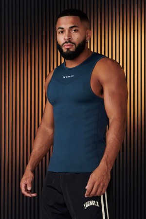 Men's YoungLA Gym 343 SuperVillain Compression Tanks Tanks Teal | OX9843-217 USA