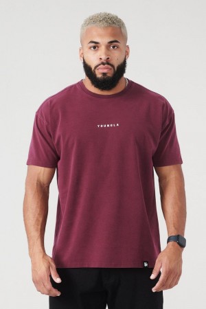 Men's YoungLA Gym 401 Essential Jacked Shirt Summer 23 inch T Shirts Burgundy Wash | PW2459-016 USA