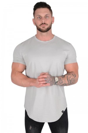 Men's YoungLA Gym 402 Perfect Shirt Scallop Bottom T Shirts Grey | BM9258-130 USA