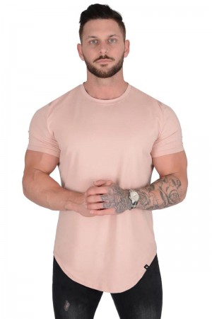 Men's YoungLA Gym 402 Perfect Shirt Scallop Bottom T Shirts Salmon | IG7941-536 USA