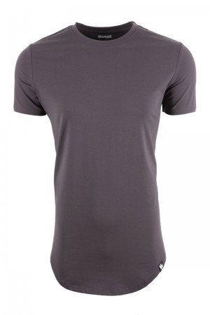 Men's YoungLA Gym 402 Perfect Shirt Scallop Bottom T Shirts Dark Grey | VE0519-837 USA