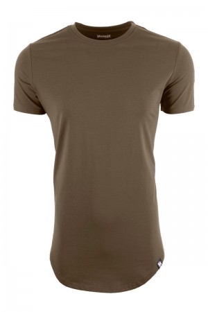 Men's YoungLA Gym 402 Perfect Shirt Scallop Bottom T Shirts Olive | BL7513-208 USA