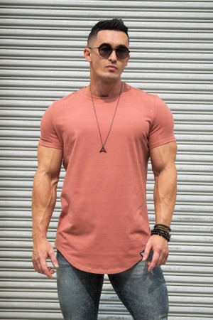 Men's YoungLA Gym 402 Perfect Shirt Scallop Bottom T Shirts Coral | SV9716-483 USA