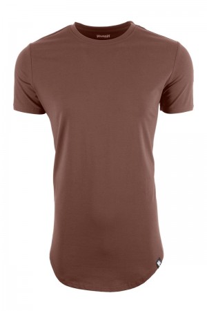 Men's YoungLA Gym 402 Perfect Shirt Scallop Bottom T Shirts Brown | AV8294-510 USA