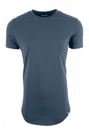 Men's YoungLA Gym 402 Perfect Shirt Scallop Bottom T Shirts Deep Teal | WD1645-308 USA