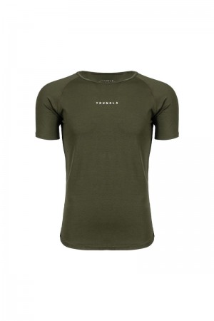 Men's YoungLA Gym 403 Elite Shirt T Shirts Olive | AE3752-168 USA