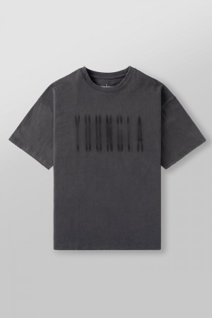 Men's YoungLA Gym 4075 Blurry Heavyweight Shirt T Shirts Grey Wash | AO7352-964 USA