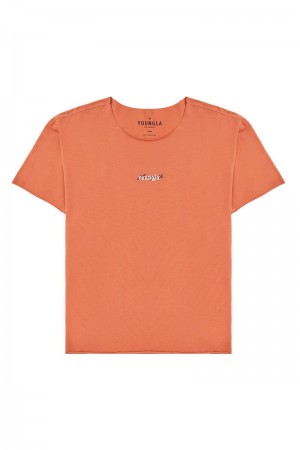 Men's YoungLA Gym 409 Raw Neck Shirt T Shirts Orange | MI4502-867 USA