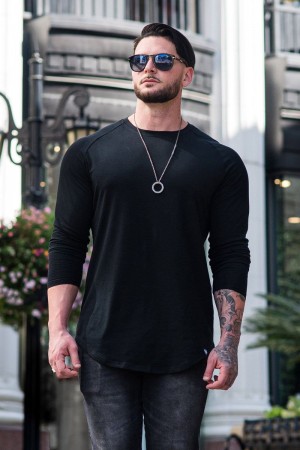 Men's YoungLA Gym 410 PERFECT RAGLAN LONG SLEEVE SHIRTS Shirts Black | ZJ7304-189 USA