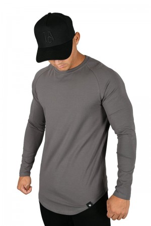 Men's YoungLA Gym 410 PERFECT RAGLAN LONG SLEEVE SHIRTS Shirts Charcoal | UF5609-473 USA