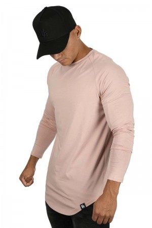 Men's YoungLA Gym 410 PERFECT RAGLAN LONG SLEEVE SHIRTS Shirts Salmon | GA8246-135 USA