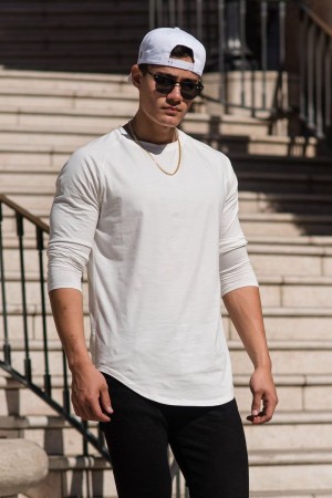 Men's YoungLA Gym 410 PERFECT RAGLAN LONG SLEEVE SHIRTS Shirts White | MY2507-693 USA