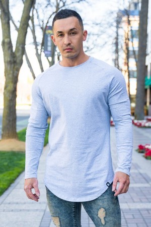 Men's YoungLA Gym 410 PERFECT RAGLAN LONG SLEEVE SHIRTS Shirts Heather Grey | IR0132-459 USA