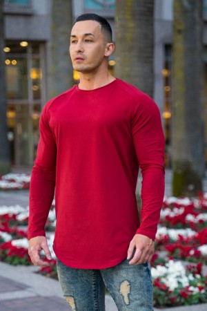 Men's YoungLA Gym 410 PERFECT RAGLAN LONG SLEEVE SHIRTS Shirts Dark Red | HU7024-198 USA