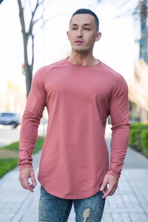 Men's YoungLA Gym 410 PERFECT RAGLAN LONG SLEEVE SHIRTS Shirts Coral | PF4096-851 USA