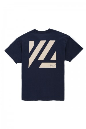 Men's YoungLA Gym 413 Oversized Bloc Shirts Shirts Navy | QL9308-417 USA