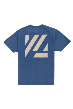 Men's YoungLA Gym 413 Oversized Bloc Shirts Shirts Steel Blue Washed | WL8129-705 USA