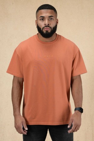 Men's YoungLA Gym 420 Essential Oversized Shirt T Shirts Orange Wash | XL3527-186 USA