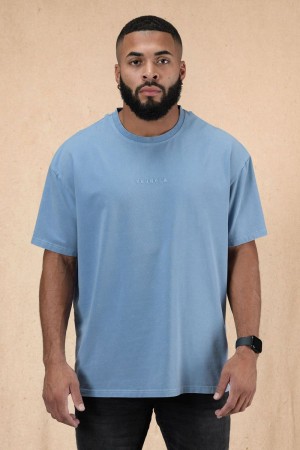 Men's YoungLA Gym 420 Essential Oversized Shirt T Shirts Sky Blue Wash | VB8431-295 USA