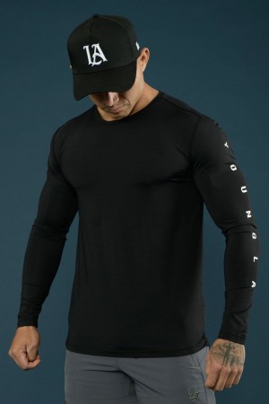 Men's YoungLA Gym 424 Zephyr Compression Long Sleeves Shirts Black | SW3950-248 USA