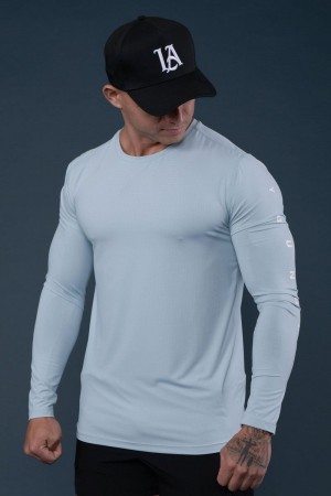 Men's YoungLA Gym 424 Zephyr Compression Long Sleeves Shirts Scuba Green | YT3560-189 USA