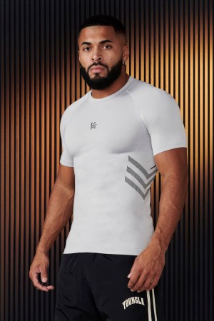 Men's YoungLA Gym 425 Iron Compression Shirt T Shirts Off-White | XO4728-613 USA