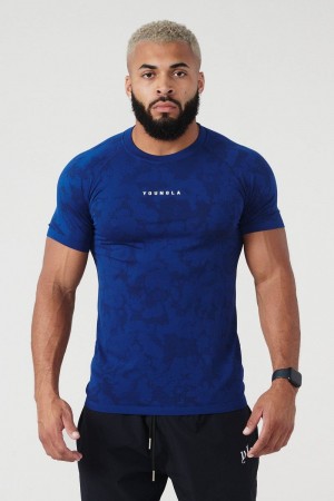 Men's YoungLA Gym 437 Digital Compression Shirt T Shirts Royal Blue | UV8572-130 USA