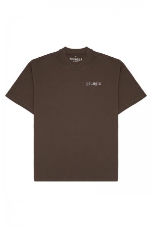 Men's YoungLA Gym 439 Earthy Collection Shirt T Shirts Chocolate | RT8321-645 USA