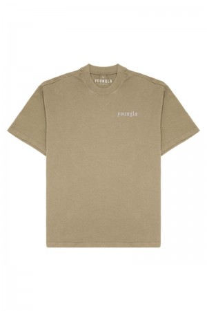 Men's YoungLA Gym 439 Earthy Collection Shirt T Shirts Desert Olive | KE6530-841 USA