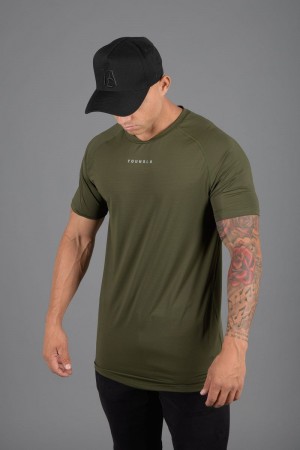 Men's YoungLA Gym 440 Performance Line Short Sleeve Shirts Shirts Olive | FV0954-217 USA