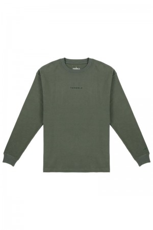 Men's YoungLA Gym 450 Cloud Foam Long Sleeves Shirts Forest Green | DL2619-574 USA