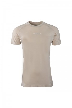 Men's YoungLA Gym 454 New Gen Compression Shirt T Shirts Beige | VX8145-290 USA