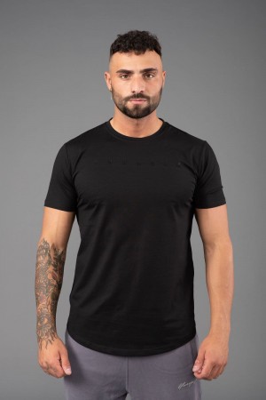 Men's YoungLA Gym 459 Monochrome Fitted Shirt T Shirts Black | NH4705-261 USA