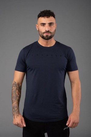 Men's YoungLA Gym 459 Monochrome Fitted Shirt T Shirts Navy | JY1790-386 USA