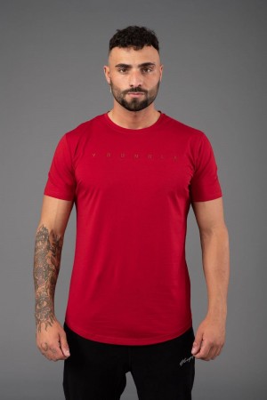 Men's YoungLA Gym 459 Monochrome Fitted Shirt T Shirts Red | XO3260-785 USA