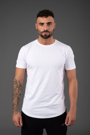 Men's YoungLA Gym 459 Monochrome Fitted Shirt T Shirts White | SJ7014-658 USA