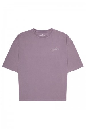 Men's YoungLA Gym 464 Skyline Super Sized Shirt T Shirts Lavender Wash | QG8051-239 USA