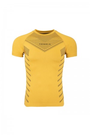 Men's YoungLA Gym 465 Superhero Compression Shirt T Shirts Yellow | VJ5246-983 USA