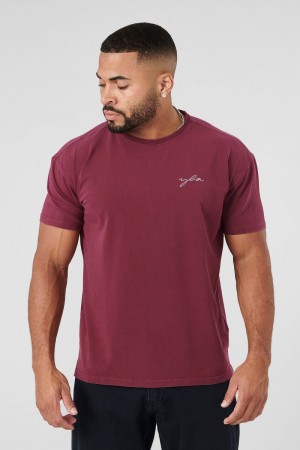 Men's YoungLA Gym 466 Tailored Shirt T Shirts Wine | XW9527-864 USA