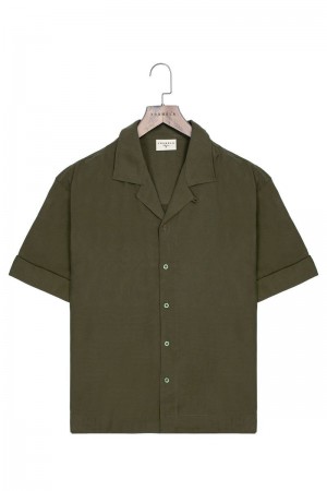 Men's YoungLA Gym 468 Clase Shirts Shirts Olive | GJ6598-102 USA