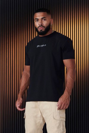 Men's YoungLA Gym 470 Abstract Shirt T Shirts Black | DS0379-461 USA