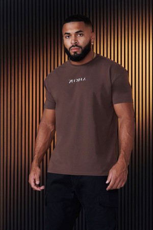 Men's YoungLA Gym 470 Abstract Shirt T Shirts Brown | VT5470-812 USA