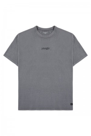 Men's YoungLA Gym 471 Chrome Shirt T Shirts Grey Wash | PR0219-465 USA