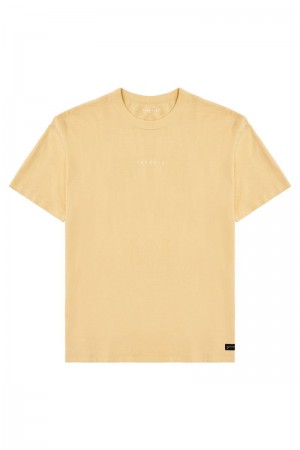 Men's YoungLA Gym 472 Mellow Logo Shirt T Shirts Mustard Wash | XZ5107-896 USA