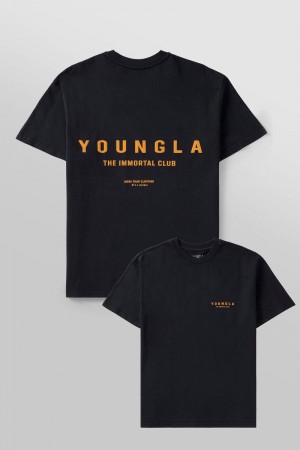 Men's YoungLA Gym 473 Immortal Club Shirt T Shirts Black Wash | SQ4873-529 USA