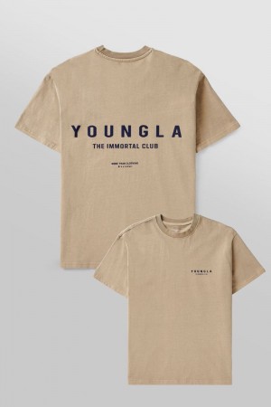 Men's YoungLA Gym 473 Immortal Club Shirt T Shirts Sand Wash | ED2457-801 USA