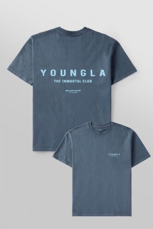 Men's YoungLA Gym 473 Immortal Club Shirt T Shirts Slate Wash | FH1320-845 USA