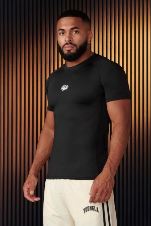 Men's YoungLA Gym 474 Speed Compression Shirt T Shirts Black | VU9427-380 USA